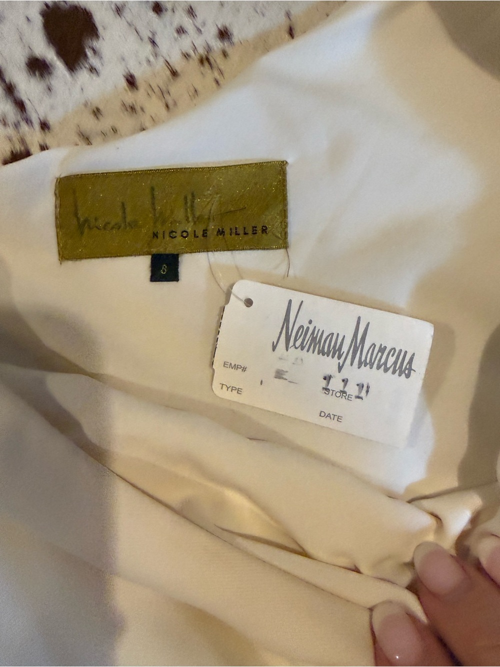 Nicole Miller Black Cream Asymmetrical Neckline cap sleeve  Cocktail Dress - Picture 4 of 6